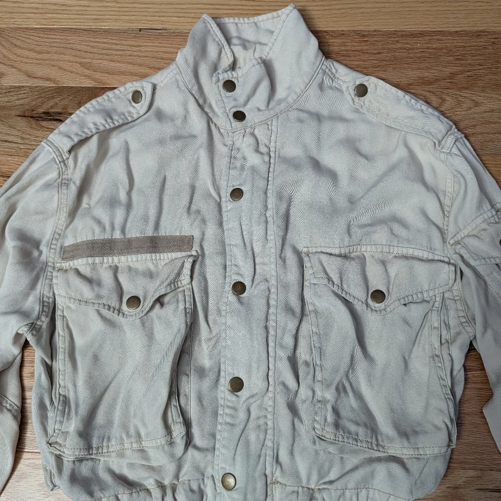 BKE Womens XS Beige Utility Cropped Jacket Moto Casual Cargo Y2K Style - Picture 1 of 12